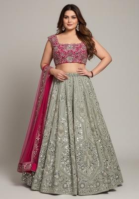 Multi Color Embroidered Silk Lehenga Set
