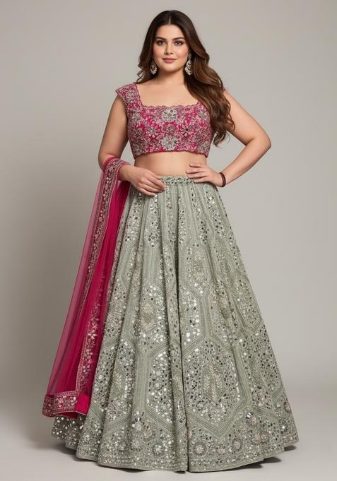 Multi Color Embroidered Silk Lehenga Set