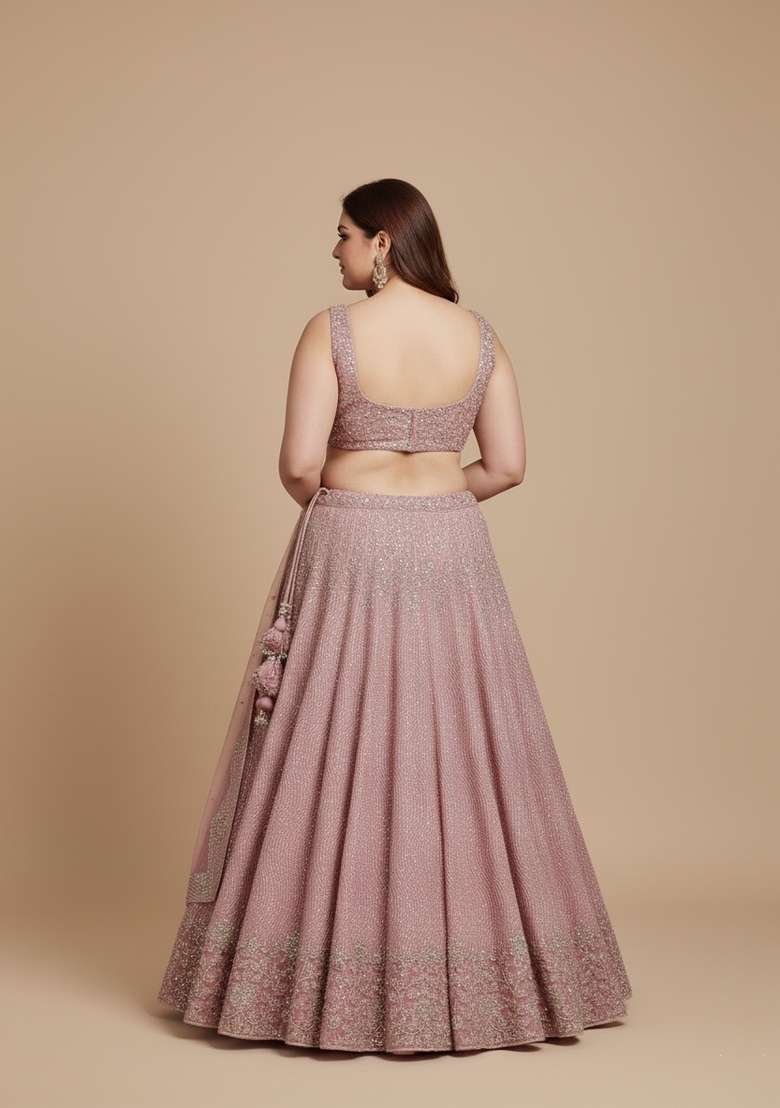 Multi Color Embroidered Silk Blend Lehenga Set - Indya