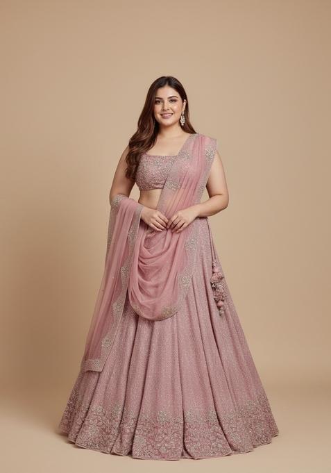 Multi Color Embroidered Silk Lehenga Set