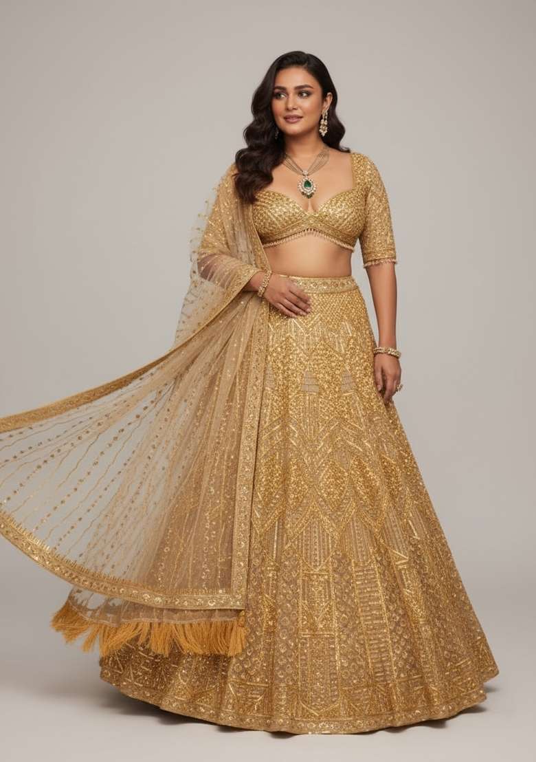 Multi Color Embroidered Silk Blend Lehenga Set - Indya