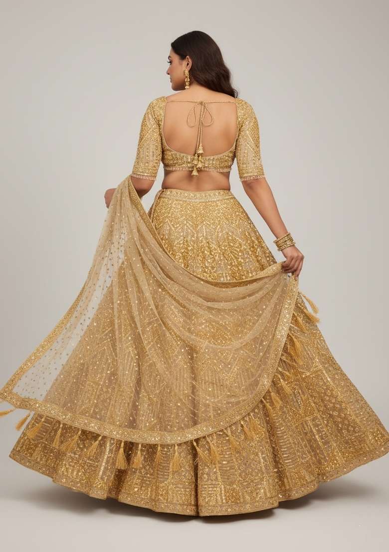 Multi Color Embroidered Silk Blend Lehenga Set - Indya