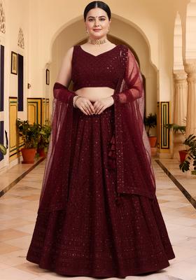 Maroon Embroidered Georgette Lehenga set
