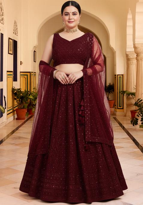 Maroon Embroidered Georgette Lehenga set