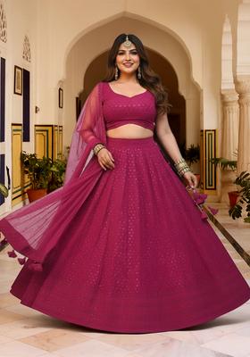 Pink Embroidered Georgette Lehenga set