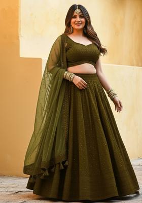 Green Embroidered Georgette Lehenga set