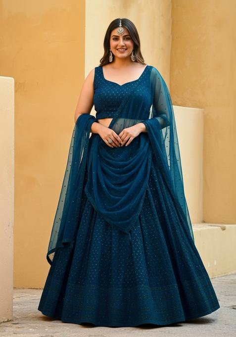 Blue Embroidered Georgette Lehenga set