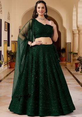 Green Embroidered Georgette Lehenga set