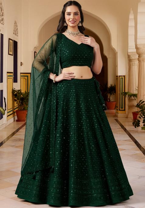 Green Embroidered Georgette Lehenga set