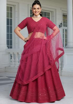 Pink Embroidered Georgette Lehenga set