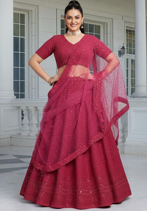 Pink Embroidered Georgette Lehenga set