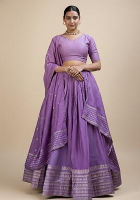 Purple Zari Work Chanderi Lehenga Set