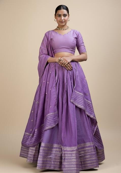 Purple Zari Work Chanderi Lehenga Set