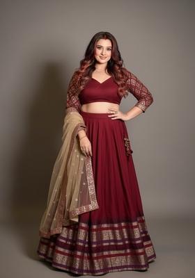 Red Zari Work Chanderi Lehenga Set