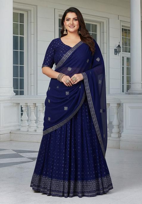 Navy Embroidered Georgette Lehenga set