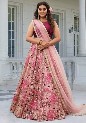 Light Pink Embroidered Net Lehenga set