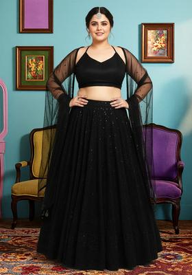 Black Embroidered Georgette Lehenga set