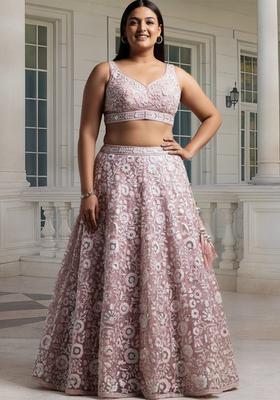 Pink Embroidered Net Lehenga set