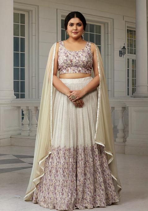 Off White Printed Georgette Lehenga set