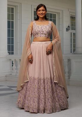 Peach Printed Georgette Lehenga set