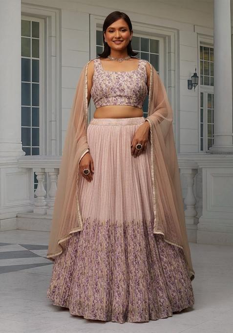 Peach Printed Georgette Lehenga set