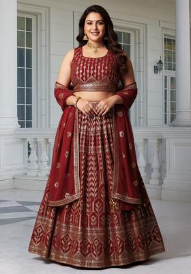 Maroon Embroidered Georgette Lehenga set