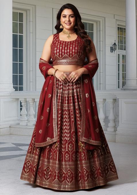 Maroon Embroidered Georgette Lehenga set
