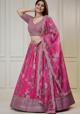 Pink Embroidered Organza Lehenga set