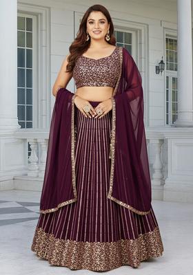 Wine Embroidered Georgette Lehenga set