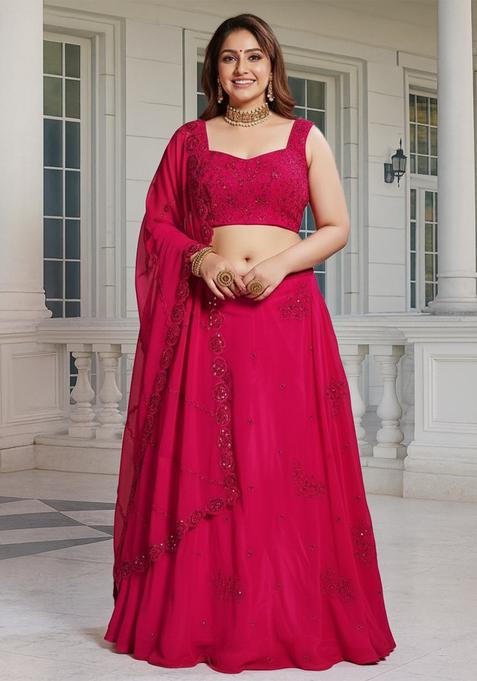 Pink Embroidered Georgette Lehenga set
