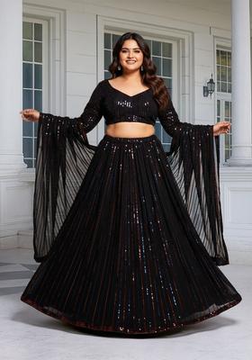 Black Embroidered Georgette Lehenga set