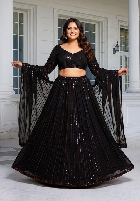 Black Embroidered Georgette Lehenga set
