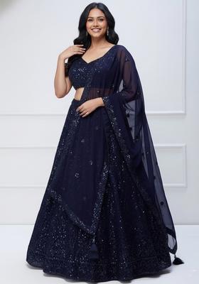 Navy Embroidered Georgette Lehenga set