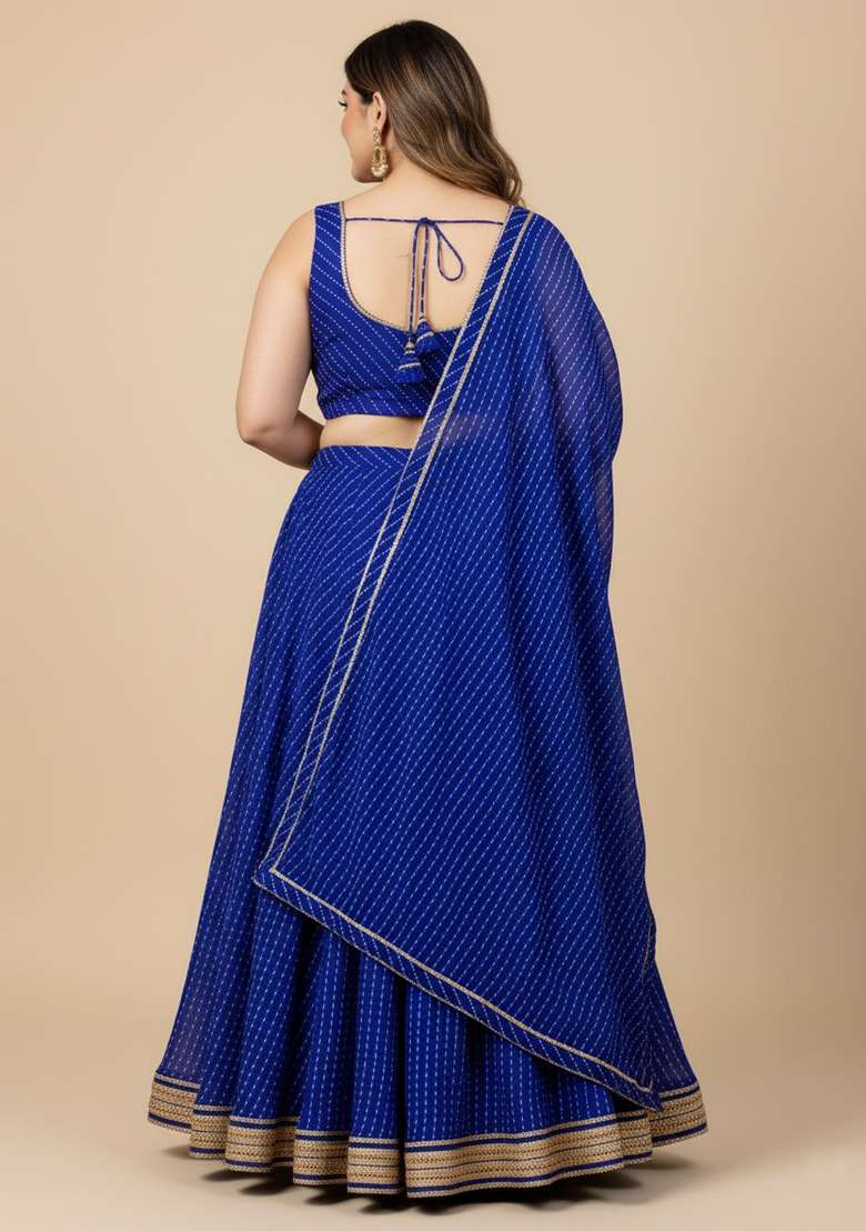 Blue Printed Georgette Lehenga set - Indya
