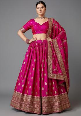Pink Embroidered Silk Lehenga set