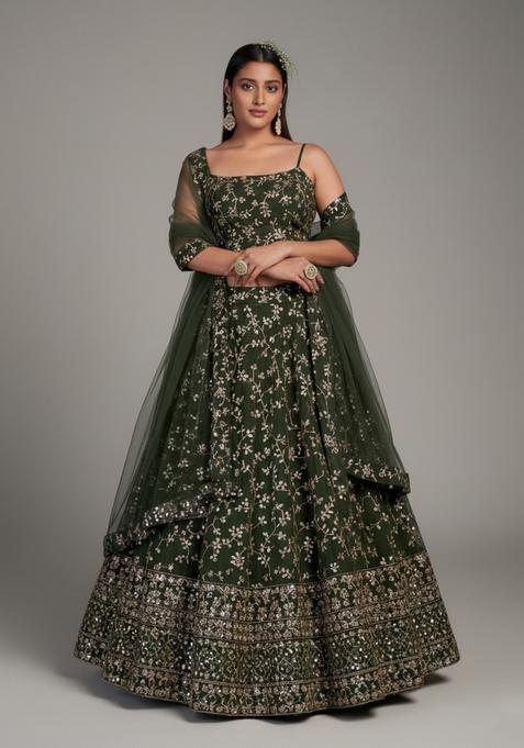 Green Embroidered Georgette Lehenga set