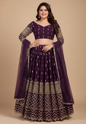 Purple Zari Work Georgette Lehenga set