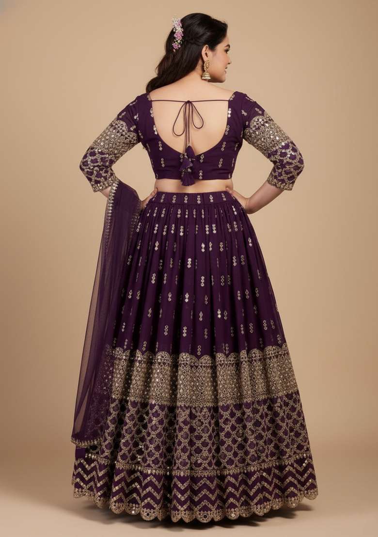 Purple Zari Work Georgette Lehenga set - Indya