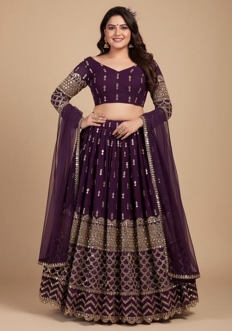 Purple Zari Work Georgette Lehenga set