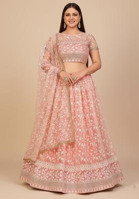 Pink Embroidered Net Lehenga set