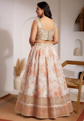 White Printed Organza Lehenga set