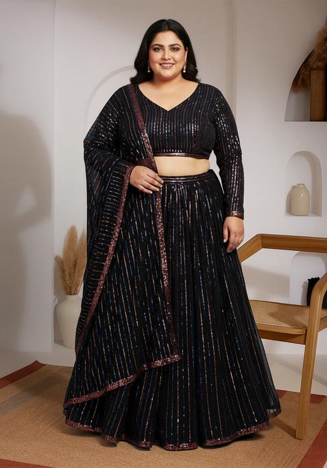 Black Embroidered Georgette Lehenga set