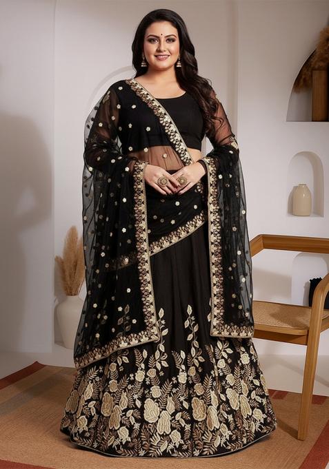 Black Embroidered Silk Lehenga set