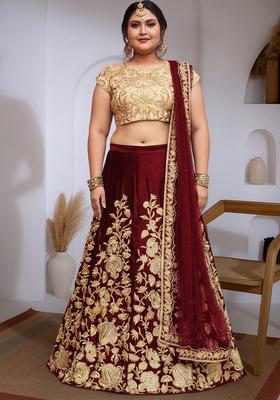 Maroon Embroidered Net Lehenga set