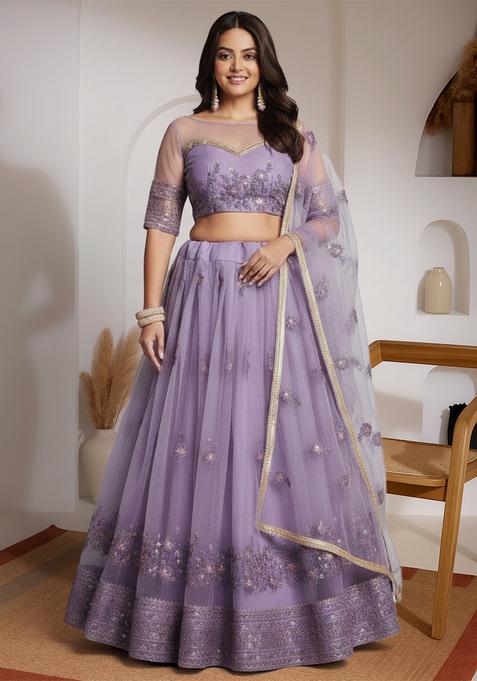 Lavender Embroidered Net Lehenga set