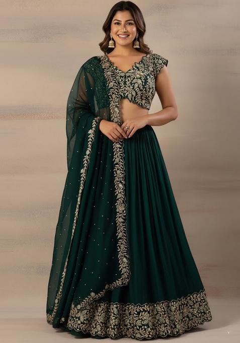 Green Embroidered Georgette Lehenga set
