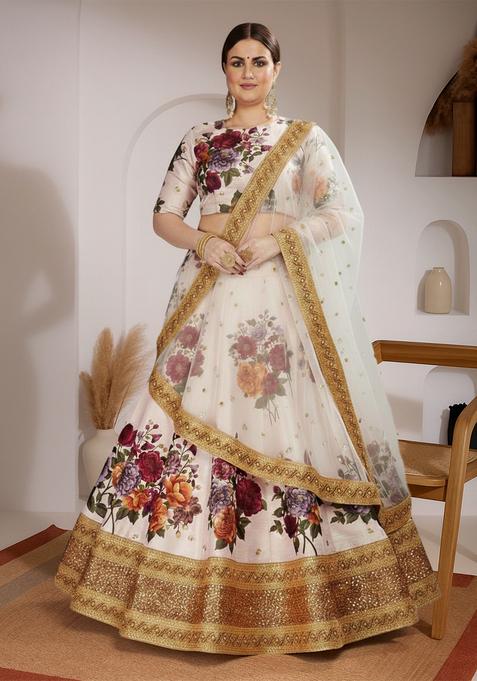 Off White Embroidered Silk Lehenga set