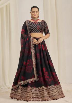 Black Embroidered Organza Lehenga set