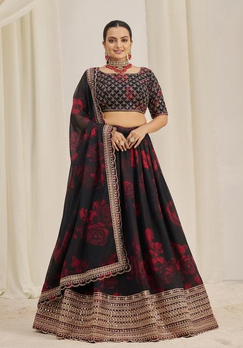Black Embroidered Organza Lehenga set