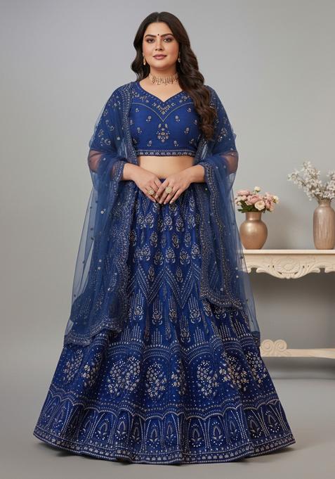 Royal Blue Embroidered Net Lehenga set